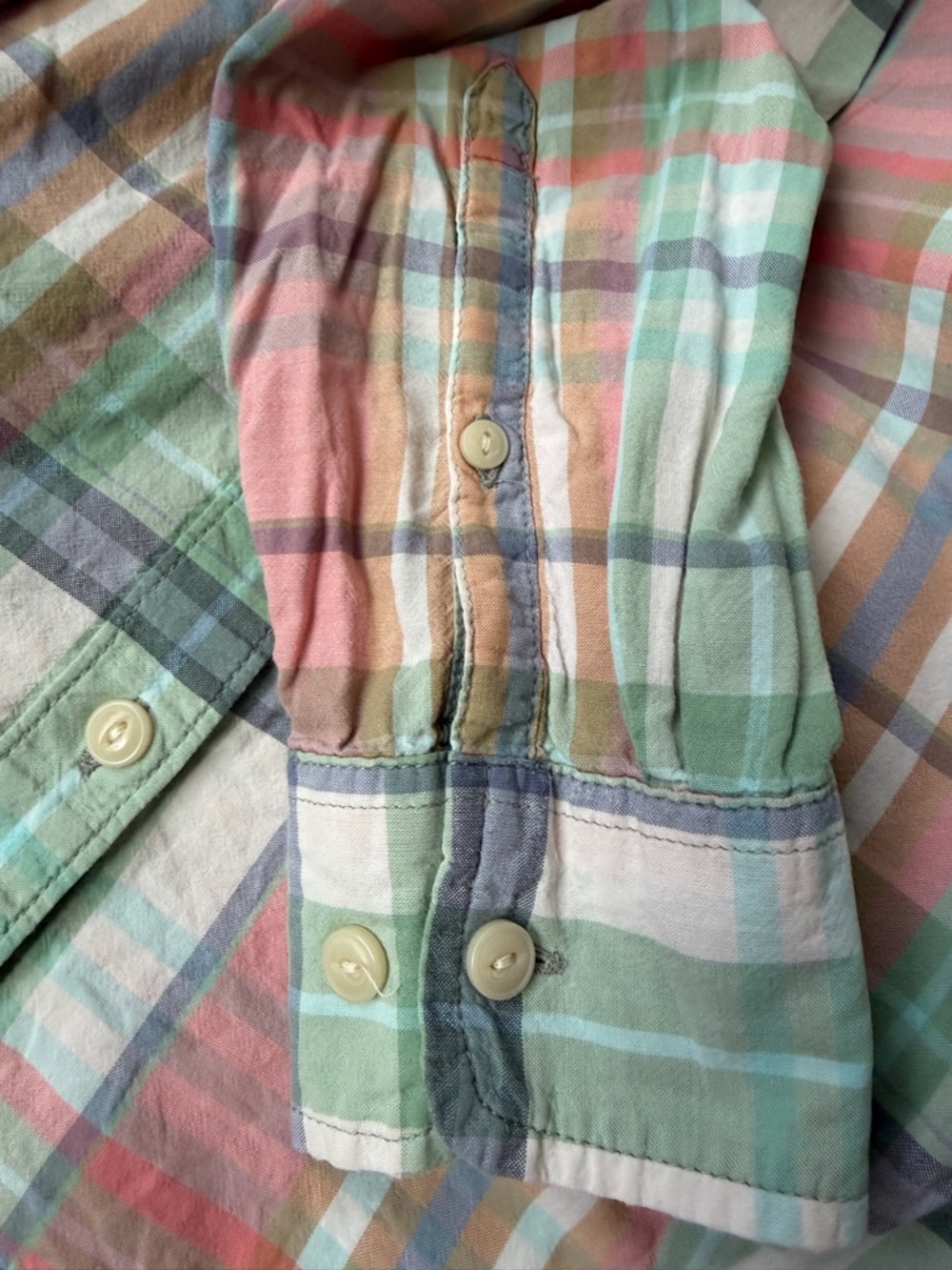 VGUC L.L. Bean Pastel Plaid Button-Down Roll Tab Sleeve Casual Shirt - Picture 6 of 8